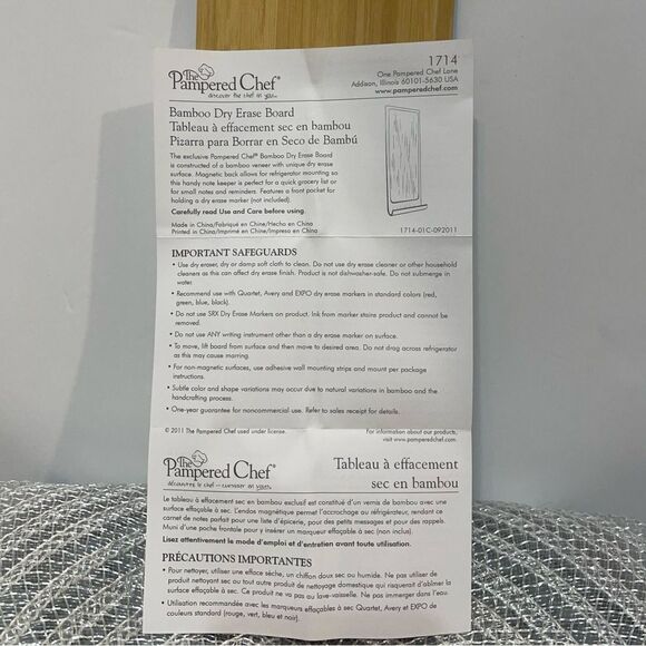 Pampered Chef Dry Erase Bamboo Board NWT - Picture 2 of 6